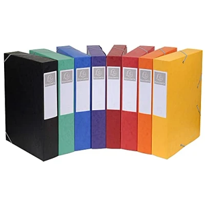 Image of Exacompta Ref 19500H Cartobox Pressboard Filing Box 25 x 33cm, Suitable for A4 Documents, Elastic Straps on 2 Corners, 50mm Spine, FSC Certified Assorted Colours (Pack of 10)