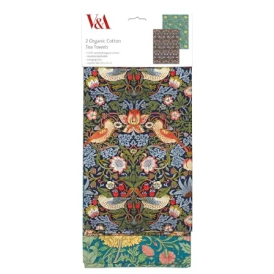 Image of Museums &amp; Galleries Tea Towels Set of 2 William Morris Designs Organic Cotton Stylish Home Accessory