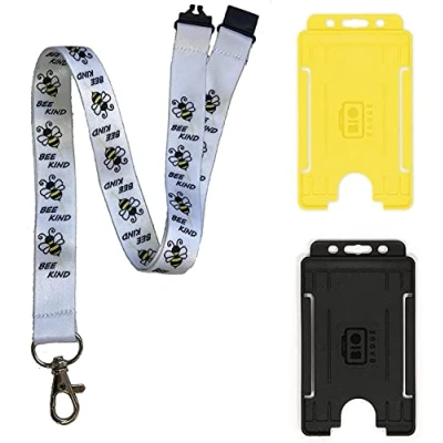Image of Bee Kind Neck Lanyard &amp; Safety Breakaway Vertical ID Card Holder (Yellow Holder)