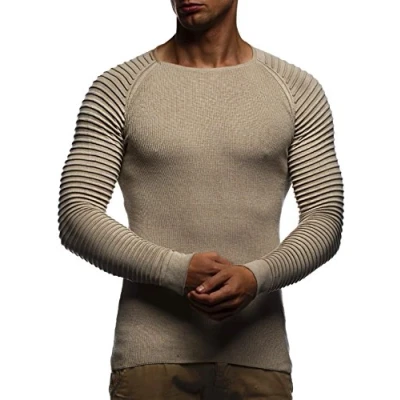 Image of Leif Nelson Men&#039;s Pullover Knit Sweater fine Crew Neck LN 20729 Beige X Large