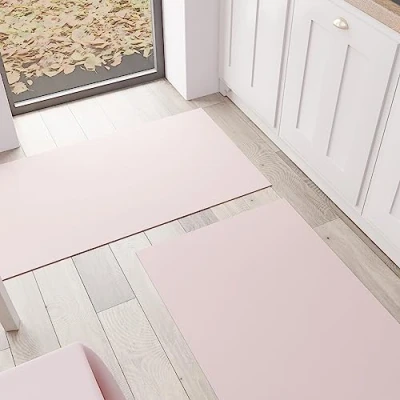 Image of PETTI Artigiani Italiani Kitchen Rug, Runner, Washable, Non Slip, Rug Solid Colour, 52 x 340 cm, Powder, 100% Made in Italy