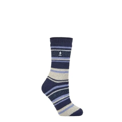 Image of Women&#039;s 1 Pair SOCKSHOP Heat Holders 2.3 TOG Patterned Thermal Socks Calanda Multi Stripe Twilight Blue 4 8