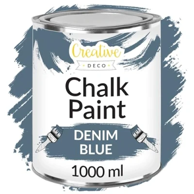 Image of Creative Deco Denim Blue Chalk Paint for Furniture 1L Jeans Dark Matte &amp; Chalky Finish Smooth Touch Interiors Quick Dry Wood Renovation and Decoration