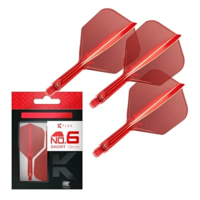 Image of Target Darts K Flex Integrated Dart Flight And Shaft, No.6 Red (Short) Pack Of 3 No 6, Precision Moulded 2 In 1 Flights Stem Professional Accessories