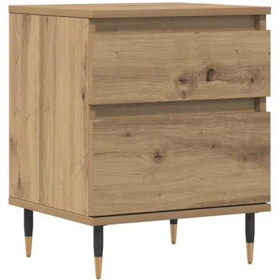 Image of vidaXL Bedside Cabinet Artisan Oak Nightstand 40x35x50 cm Modern Engineered Wood Bedroom Storage with Metal Legs