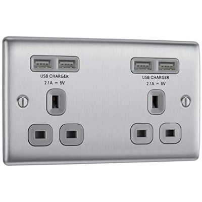Image of BG Electrical Double Unswitched Fast Charging Power Socket with Four USB Ports