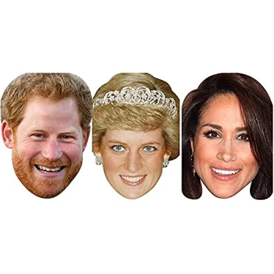 Image of Limited EDITION Prince Harry Princess Diana Di Meghan Markle Royal Celebrity Cardboard Party Face Mask Fancy Dress