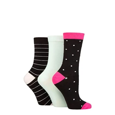Image of Women&#039;s 3 Pair SOCKSHOP Wildfeet Patterned Bamboo Socks Polka Dot Black 4 8 Ladies