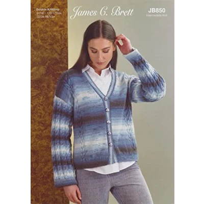 Image of James Brett Womens Double Knit Knitting Pattern Cable Detail V Neck Cardigan (JB850)
