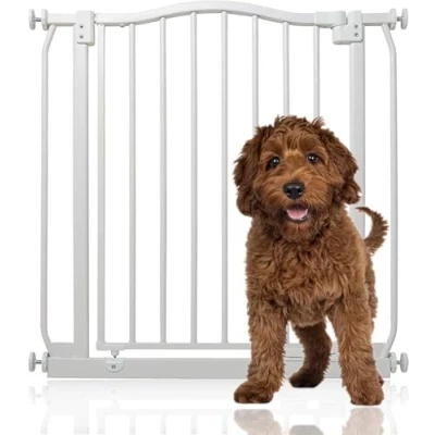 Image of Bettacare Curved Top Dog Gate, 71cm 80cm, Matt White, Pressure Fit Pet Gate for and Puppy, Barrier, Easy Installation