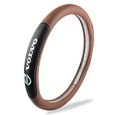 Image of Car Steering Wheel Cover, for Volvo XC40 XC60 XC90 S60 S90 V60 V90, Anti slip Breathable, Leather Protective Interior Accessories,Brown