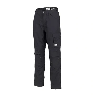 Image of JCB Trade Trousers for Men Men&#039;s Workwear Utility Pants Reinforced Stitching Cargo Secure Pockets Black Regular Leg 38W