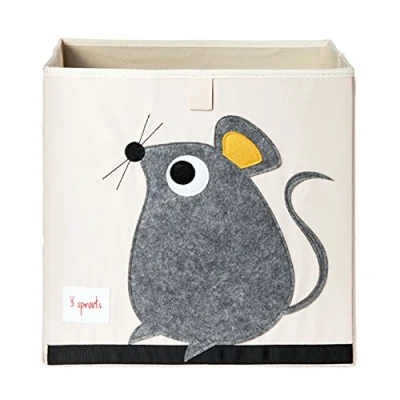 Image of 3 Sprouts Toy Storage Cube 13 inch Kids Box Collapsible Fabric Organiser Bin for Nursery, Children’s Room, Playroom, Mouse