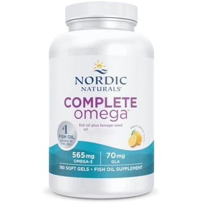 Image of Nordic Naturals, Complete Omega 3, 565mg, with Borage Oil and GLA, 180 Softgels, Lemon Flavour, Lab Tested, Soy Free, Gluten Non GMO