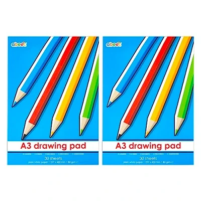 Image of abeec A3 Paper Pad x 2 Drawing Notepad Sketch Book Scrapbooking &amp; Stamping Supplies Pads 30 Sheets of Plain Art for Kids