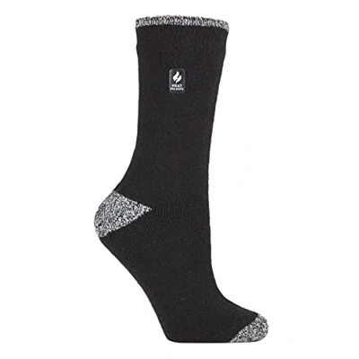 Image of HEAT HOLDERS Lite Womens Insulated Thermal Socks Multiple Designs Including Argyle Stripes Hearts Stars Warm for Winter (4 7, Black/White H&amp;T (Tenerife))