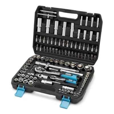 Image of POLLOR 108 Piece Socket Set, 1/4&quot; &amp; 1/2&quot; Inch Drive 72 Teeth Ratchet Wrench with Case, DIY Tools, Bits for Home, Garage, Car, Workshop, Professional