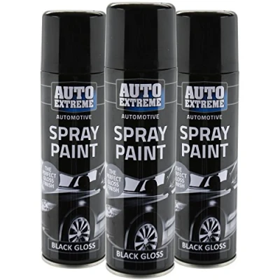 Image of All Purpose Automotive Spray Paint 250ml Can Black Gloss Finish Aerosol Metal Interior Exterior Fast Dry Excellent Coverage Adhesion 3 Pack