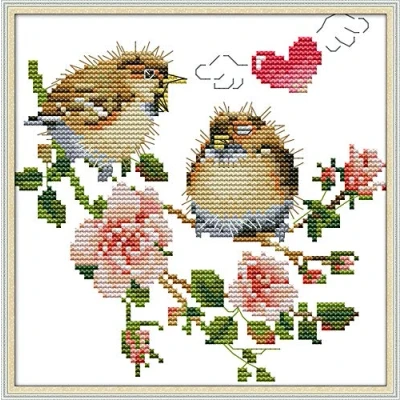 Image of Cross Stitch Kits, Birds Flowers, Call of Love Awesocrafts Easy Patterns Stitching Embroidery Kit Supplies Christmas, Stamped (Birds, Stamped)