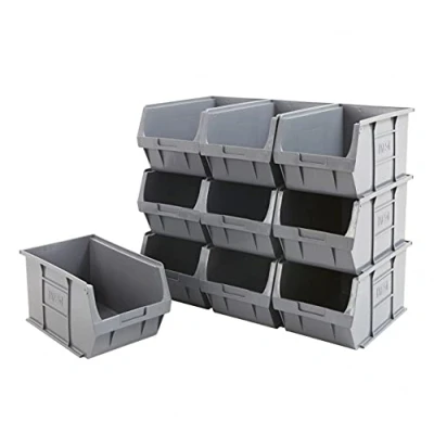 Image of BiGDUG Plastic Parts Bins Storage For Picking Pack of 10 175H x 200W 355D mm Stackable or Wall Mounted Grey