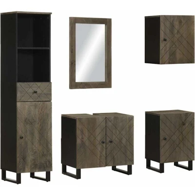 Image of vidaXL 5 Piece Bathroom Furniture Set Black Solid Wood Mango