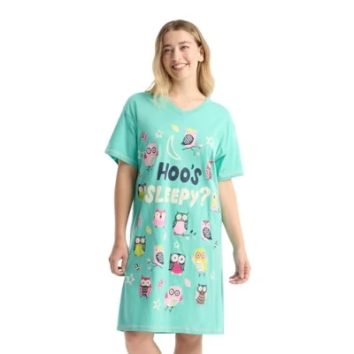 Image of Little Blue House by Hatley Women&#039;s Nightshirt Night Shirt, Hoo&#039;s Sleepy, One Size