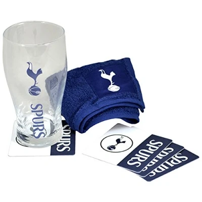 Image of Tottenham Hotspur FC Official Wordmark Mini Football Bar Set (Pint Glass, Towel &amp; Beer Mats) (One Size) (Navy/White)