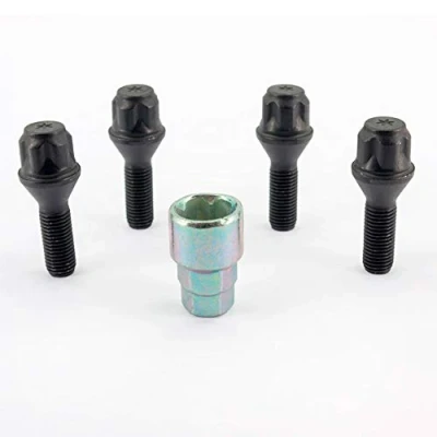 Image of H&amp;R B1253001KEY4 Set M12x1.50x30mm Taper Black 4 Wheel Lock Bolts incl. Adapter