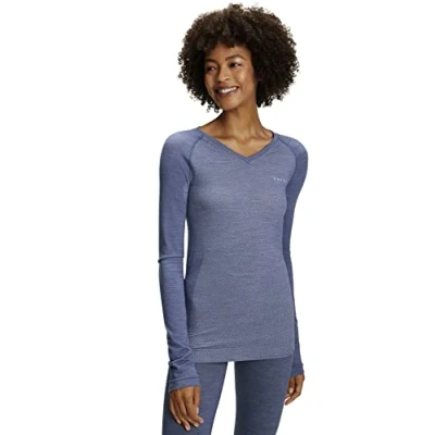Image of FALKE Women&#039;s Wool Tech Light V Neck W L/S SH Functional Yarn Quick Dry 1 Piece Base Layer Top, Blue (Capitain 6751), S