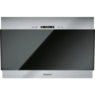 Image of Hotpoint 60cm Angled Cooker Hood Black Glass &amp; Stainless Steel