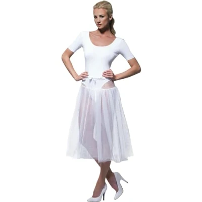 Image of Smiffys 50s Petticoat, White Adjustable, Approx 75cm Length, 1950&#039;s Rock&#039;n&#039;Rolla Fancy Dress, 1950s Dress Up Accessories