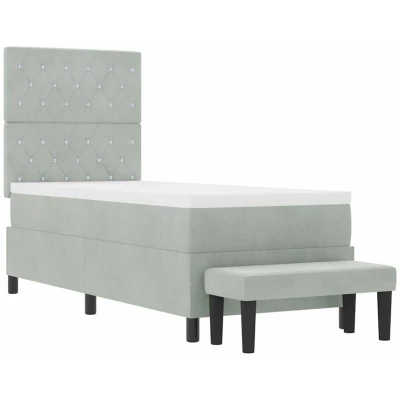 Image of vidaXL Box Spring Bed with Mattress &amp; Bench Light Grey 80x200 cm Velvet