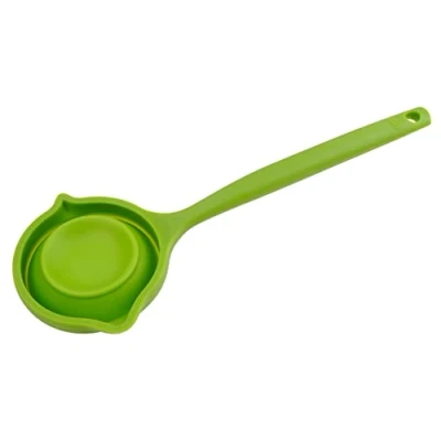 Image of Tasty Silicone Soup Ladle with Folding Feature, Spoon Pouring Tips on Both Sides for Cooking &amp; Serving Other Dishes, Dimensions: 33.5x13cm, Colour: Bright Light Green