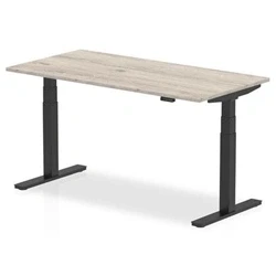 Image of Air 1600 x 800mm Height Adjustable Desk Grey Oak Top Black Leg