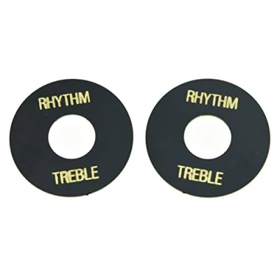 Image of KAISH 2pcs Black with Gold Letter LP Guitar Toggle Switch Washer Plate Rhythm Treble Ring for Les Paul