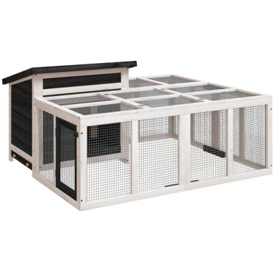 Image of vidaXL Rabbit Hutch Grey 144x123x67.5 cm Solid Wood Pine