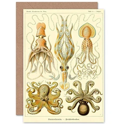 Image of Wee Blue Coo Personalised Ernst Haeckel Octopus Squid Vintage Scientific Illustration Greeting Card Arty Art All Occasion Birthday