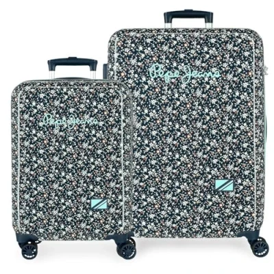 Image of Pepe Jeans Alenka Luggage Set Blue 55/68 cm Rigid ABS Closure TSA 104L 6.6 kg 4 Wheels Double Hand by Joumma Bags, Blue, Suitcase
