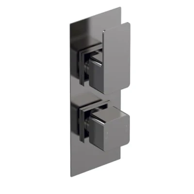 Image of nuie WIN7TW02 Windon Modern Bathroom Square Concealed Twin Thermostatic Shower Valve with Diverter Two Outlets, Brushed Pewter