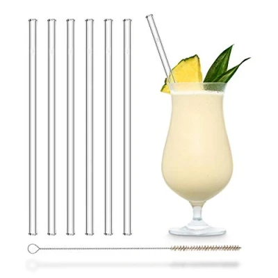 Image of Halm Glass Drinking Straws Reusable Sippers 6 Pieces Straight 23 cm Long + Plastic Free Cleaning Brush