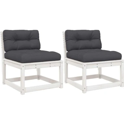 Image of vidaXL Garden Sofas with Cushions 2pcs White Solid Wood Pine