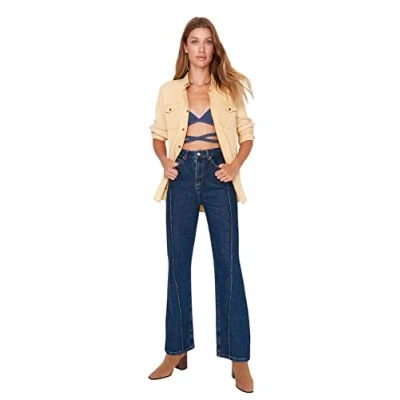 Image of Trendyol Women&#039;s Woman 90&#039;s Wide Leg Jeans, Navy Blue, 34