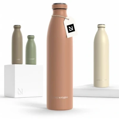 Image of LARS NYSØM Stainless Steel Insulated Water Bottle 12oz 17oz 25oz 34oz 51oz Thermo Flask for Hot and Cold Beverages Leakproof Drinking (Blush Rose, 1000ml)