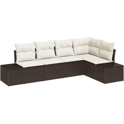 Image of vidaXL 5 Piece Garden Sofa Set with Cushions Brown Poly Rattan