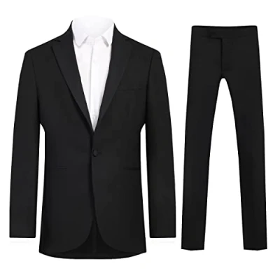 Image of Dobell Mens Black 2 Piece Tuxedo Regular Fit Satin Notch Lapel (44R Jacket with 38R Trousers)