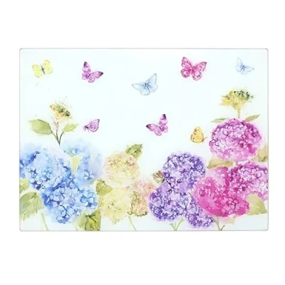 Image of LESSER &amp; PAVEY Butterfly Blossom Toughened Glass Cutting Chopping Board Serving Floral Pattern
