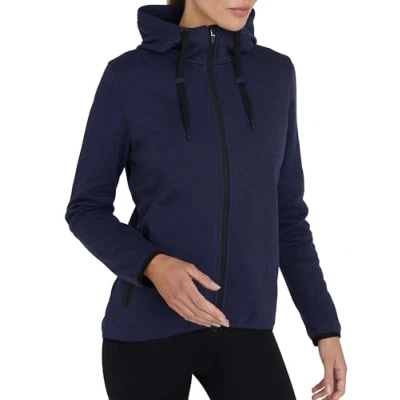 Image of TCA Womens Revolution Tech Workout Thermal Running Hoodie Jacket with Zip Pockets and Thumbholes Navy Marl, L