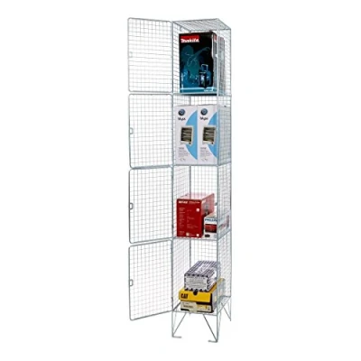 Image of Seco 4 Door Wire Mesh Locker with Compartments Zinc Plate Finish