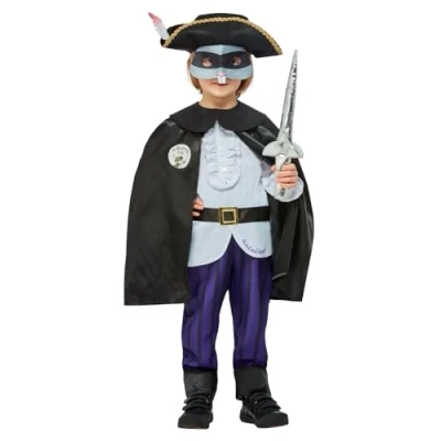 Image of Smiffys Julia Donaldson The Highway Rat Costume for Kids, Shirt, Cape, Trousers, Hat, Mask, and Sword, Multi coloured, Officially Licensed with Badge Detail Book Quotes Roleplay