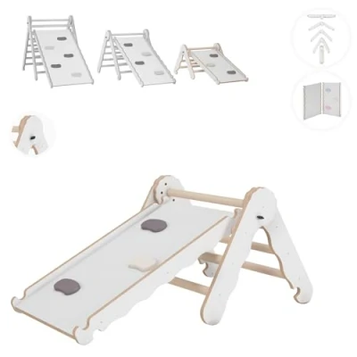 Image of MAMOI® Indoor Climbing Frame, Triangle with Wooden Slide, Baby Children Climbing, Tower Slide Board, Arch, Children&#039;s Montessori Toy from 1 Year 2/3